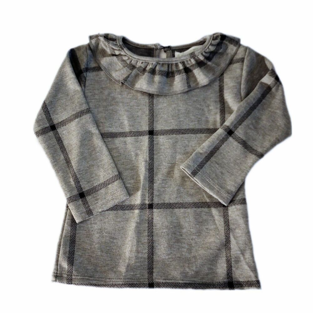NWT Petals + Peas Gray Plaid Long Sleeve Dress sz 18-24M Gurls